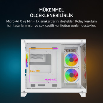 James Donkey Stark S700 3xARGB Temperli Cam mATX Beyaz Gaming (Oyuncu) Kasa
