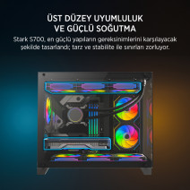 James Donkey Stark S700 3xARGB Temperli Cam 650W 80+ Bronze mATX Siyah Gaming (Oyuncu) Kasa