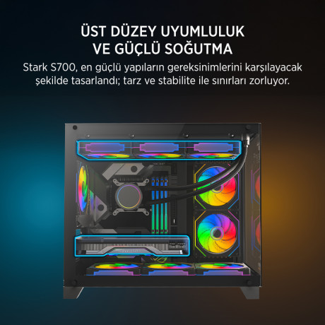 James Donkey Stark S700 3xARGB Temperli Cam 650W 80+ Bronze mATX Siyah Gaming (Oyuncu) Kasa