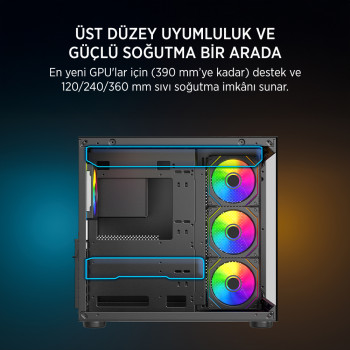 James Donkey Stark S800 4xARGB Temperli Cam 650W 80+ Bronze ATX Siyah Gaming (Oyuncu) Kasa